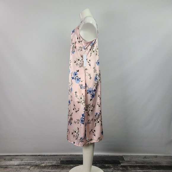 EMMA & Michele Pink Floral Satin Slip Dress Size M - Picture 6 of 16